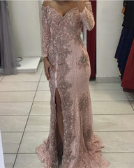 Pink Lace Prom Dress Mermaid V-neck