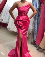 Sexy Mermaid Prom Dresses Strapless Satin Split