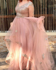 Pink Plus Size Prom Dresses Long Sleeves