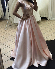 Floor Length Satin V Neck Prom Dresses Appliques