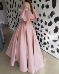 Pink Satin Prom Dresses With 3D Flowers