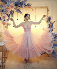 Tulle Off The Shoulder Midi Formal Dresses