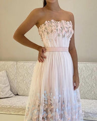 Tulle Strapless Dress With Butterfly Lace