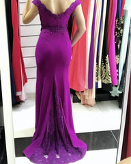 Plum Mermaid Dress Lace Appliques Off The Shoulder