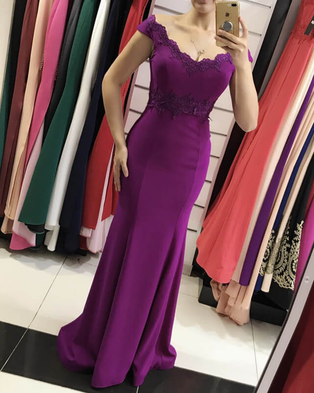 Plum Mermaid Dress Lace Appliques Off The Shoulder