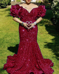 Plus Size Mermaid Sequin Dresses Off The Shoulder