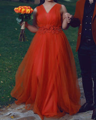 Plus Size Orange Bridesmaid Dresses V Neck Empire Waist