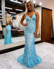 Green Trumpet Mermaid Sequin Backless Prom Dress