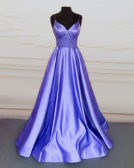 Prom Ball Gown V Neck Satin Spaghetti Straps Dresses