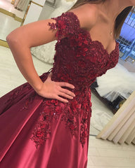 Elegant Satin Ball Gow Prom Dresses Lace Off The Shoulder