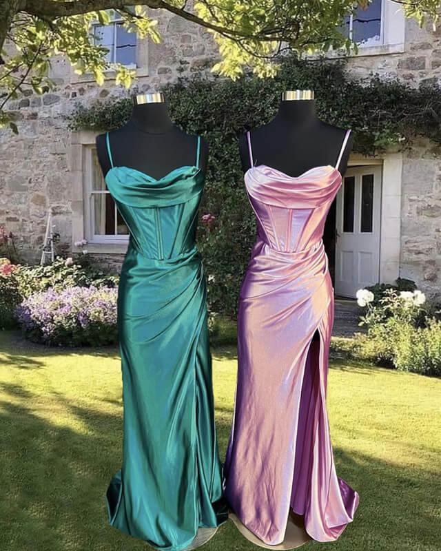 Mermaid Spaghetti Straps Satin Corset Dress - RongMoon