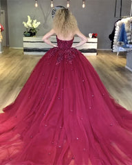 Tulle Ball Gown Sweetheart Dresses Flowers Beaded