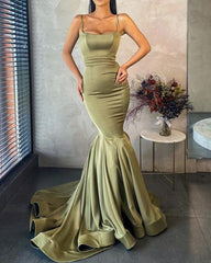 Spaghetti Straps Satin Mermaid Prom Dresses - RongMoon