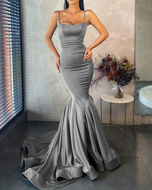 Spaghetti Straps Satin Mermaid Prom Dresses - RongMoon
