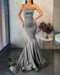 Spaghetti Straps Satin Mermaid Prom Dresses - RongMoon