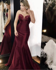 Sweetheart Appliques Satin Mermaid Dresses