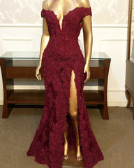 Elegant Lace Mermaid Split Dresses Off Shoulder