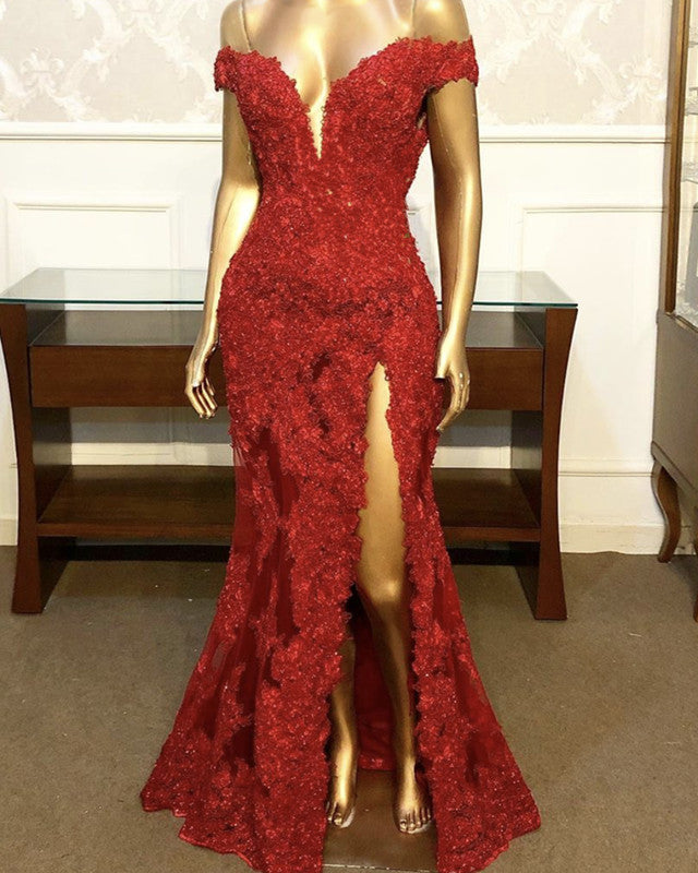 Elegant Lace Mermaid Split Dresses Off Shoulder