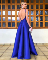 Empire Prom Long Dresses Satin Open Back