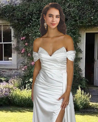 Mermaid White Satin Off Shoulder Gown