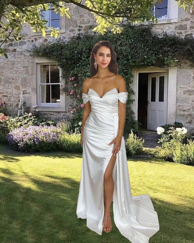 Mermaid White Satin Off Shoulder Gown