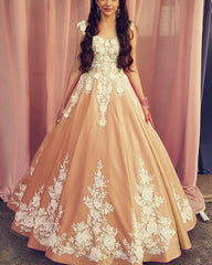 Princess Prom Dresses Lace Embroidery Satin Ball Gown