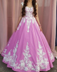 Princess Prom Dresses Lace Embroidery Satin Ball Gown