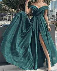 Long Emerald Sparkly Dress With Slit