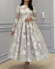 Ivory Ball Gown Lace Long Sleeves Dresses