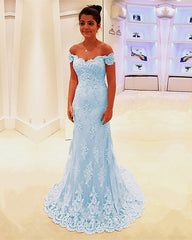 Lace Embroidery Prom Dresses Mermaid Off Shoulder