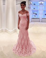 Lace Embroidery Prom Dresses Mermaid Off Shoulder