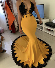 Black Lace Mermaid Prom Dresses Halter Neck