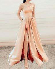 Elegant Prom Dresses One Shoulder Leg Slit