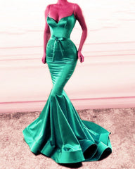 Mermaid Satin Straps Evening Dress Bow Sashes