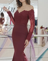 Sheer Neck Lace Long Sleeves Prom Dresses Mermaid