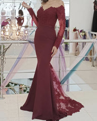 Sheer Neck Lace Long Sleeves Prom Dresses Mermaid
