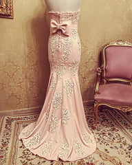 Lace Embroidery Sweetheart Bow Back Prom Dresses Mermaid