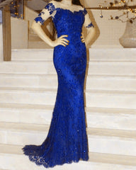 Elegant Mermaid Lace Prom Dresses With Sleeves