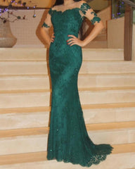 Elegant Mermaid Lace Prom Dresses With Sleeves