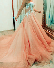 Elegant A-line Prom Dresses Tulle Sweetheart Lace Embroidery