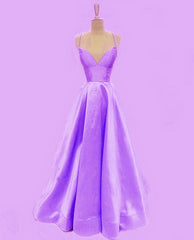 Spaghetti Straps Prom Dresses Long Satin V Neck