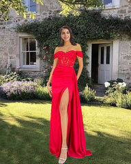 Red Mermaid Corset Off The Shoulder Dress