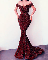 Mermaid Sequin Ruffles Off The Shoulder Dress