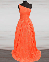 Hot Pink Sequin Prom Dress One Shoulder