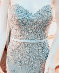 Mermaid Seafoam Blue Lace Prom Dress