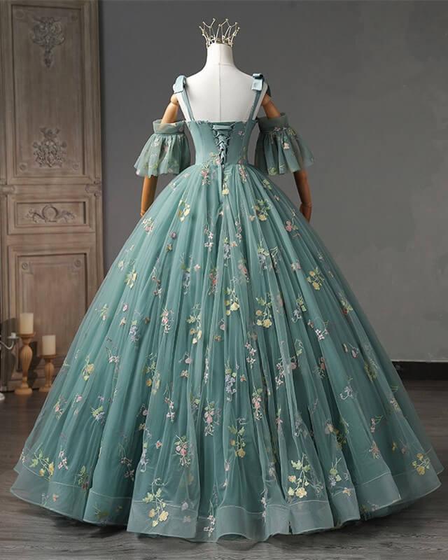 Ball Gown Embroidery Tulle Cottagecore Corset Dress - RongMoon