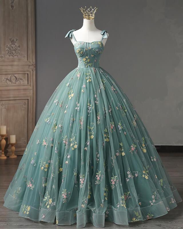 Ball Gown Embroidery Tulle Cottagecore Corset Dress - RongMoon