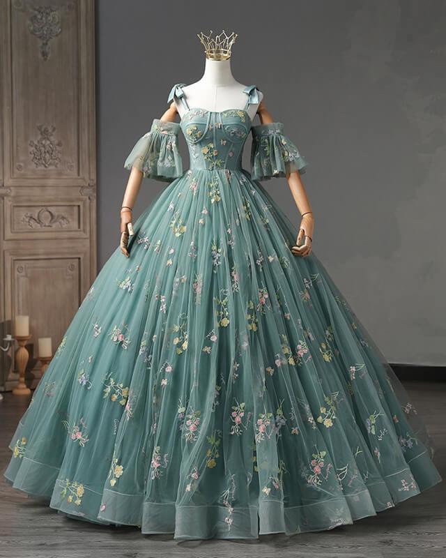 Ball Gown Embroidery Tulle Cottagecore Corset Dress - RongMoon