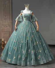 Ball Gown Embroidery Tulle Cottagecore Corset Dress - RongMoon