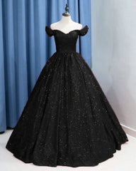 Black Sparkly Ball Gown Off The Shoulder Dress